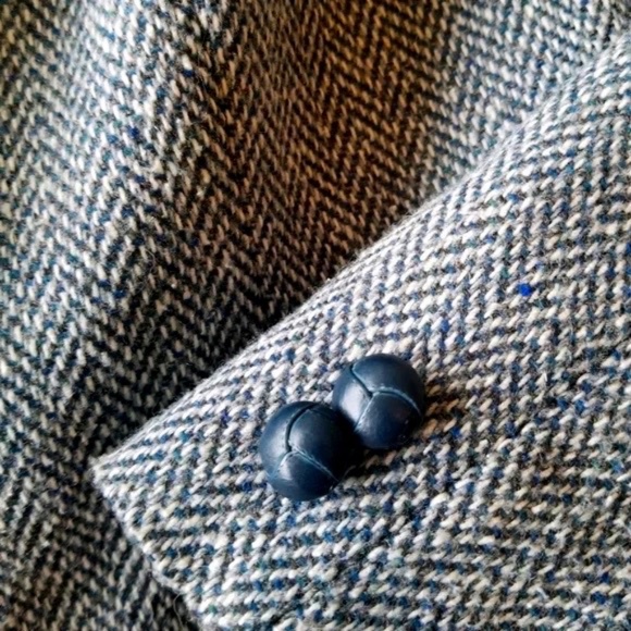 Vintage wool blend blazer, Gorgeous blue with dark blue suede detailing - Picture 5 of 10
